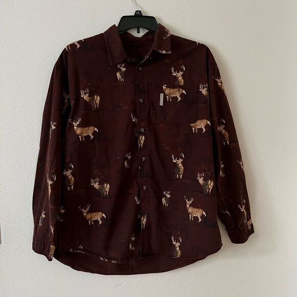 COLUMBIA RIVER LODGE MENS XL BUTTON DOWN LONG SLEEVE SHIRT DEER PRINT - Picture 1 of 6